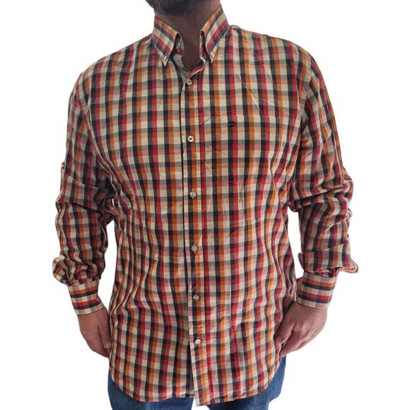 State of Art orange navy cream plaid shirt xxl cotton heritage dadcore casual - Picture 1 of 10